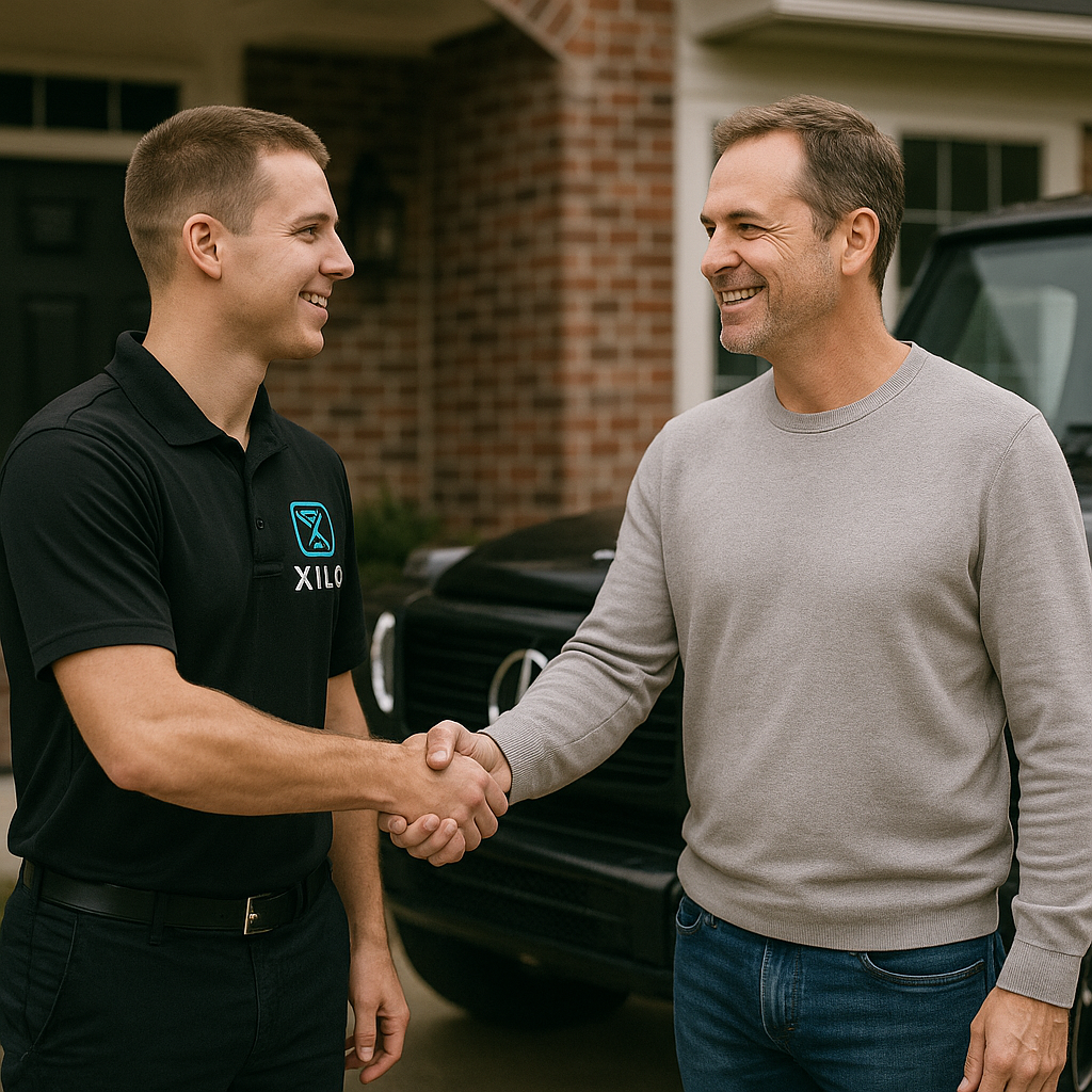 Customer shaking hands with XILO detailer